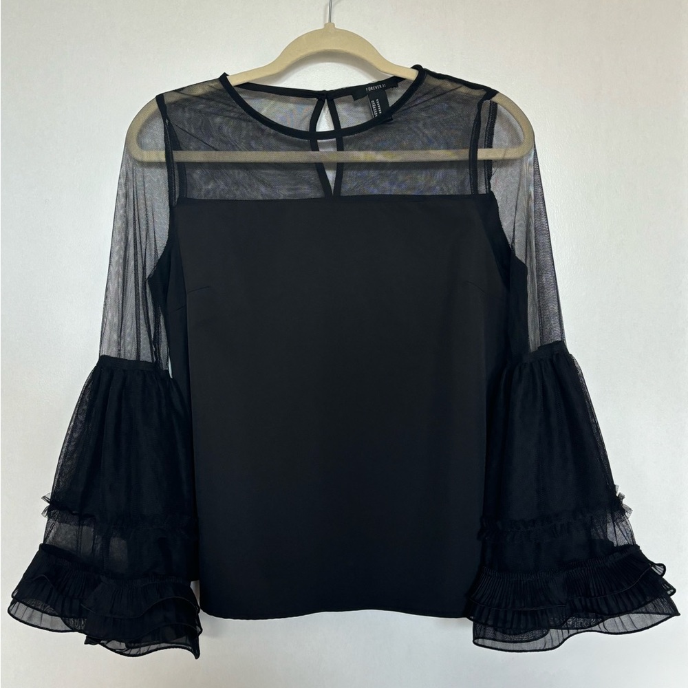 H&M Black Tulle and Silk Blouse